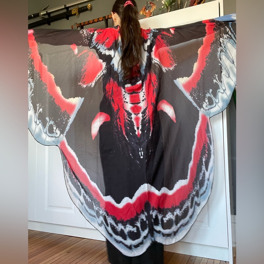 Black and red moth cape mothman costume